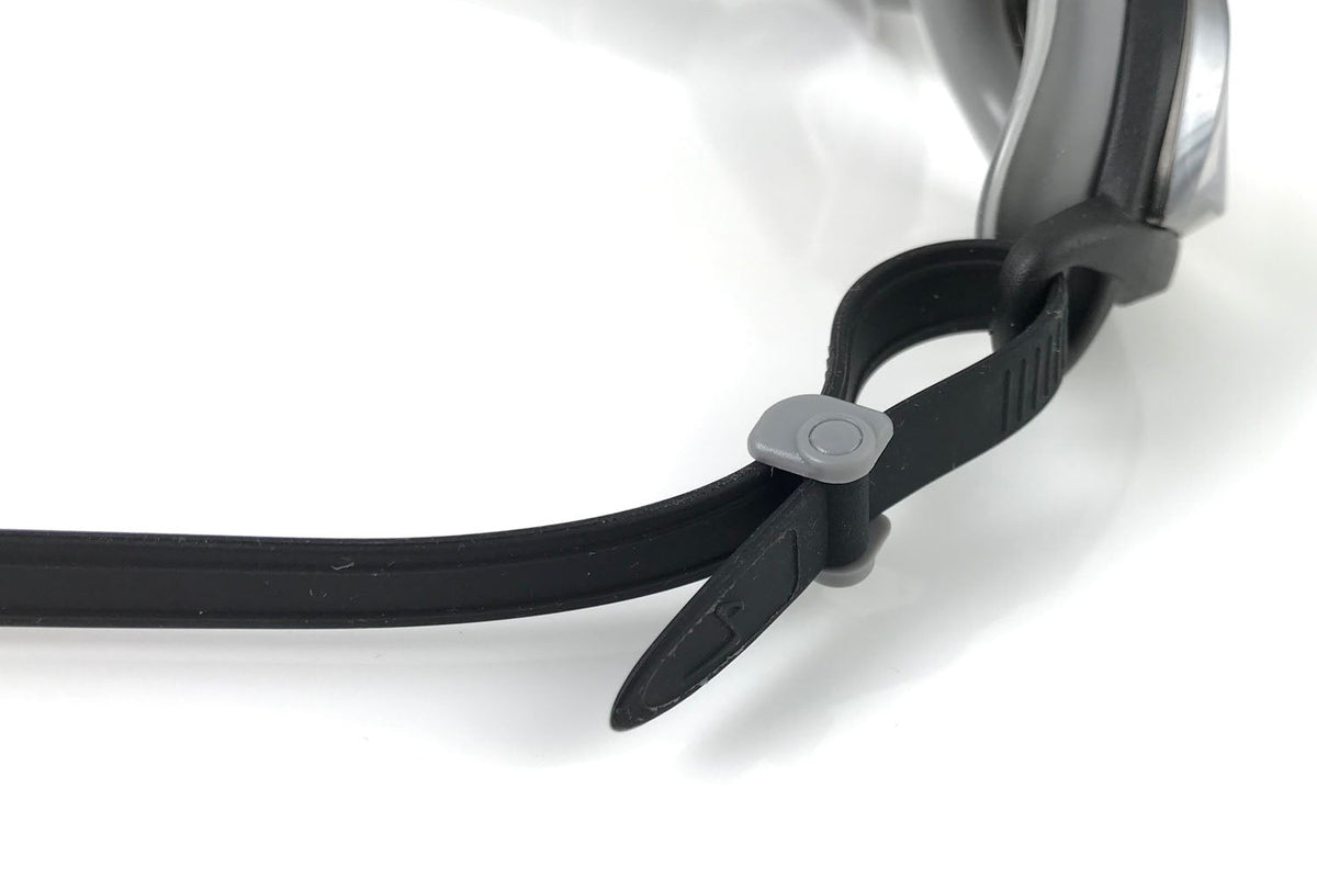 Detail view of the unique fishtail rolling buckles for the side straps.